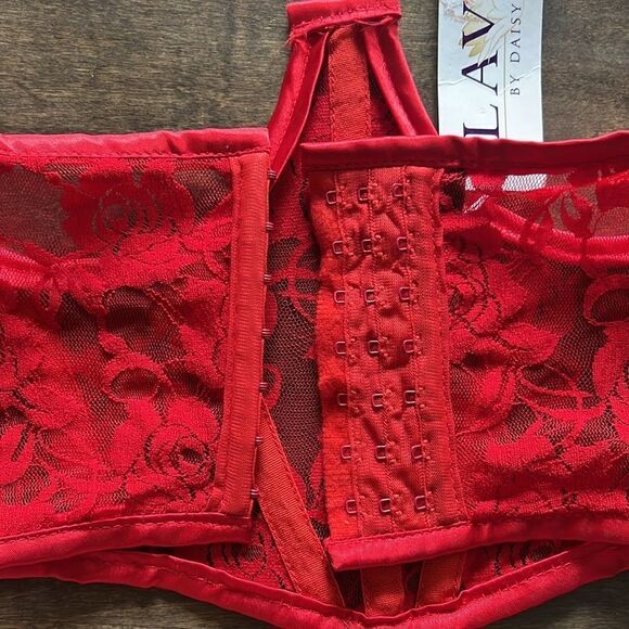 NWT Daisy corsets Lavish Red Sheer Lace Underwire Waist Cincher Corset - Picture 9 of 15